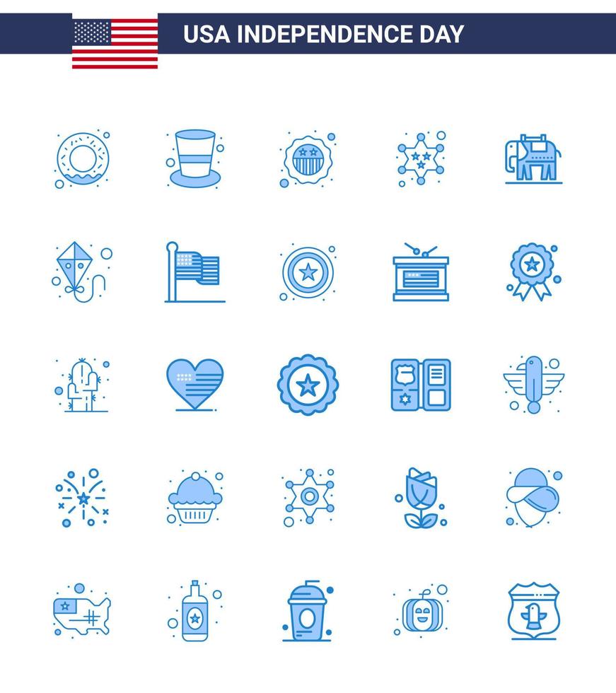 25 USA Blue Signs Independence Day Celebration Symbols of usa elephent security star military Editable USA Day Vector Design Elements