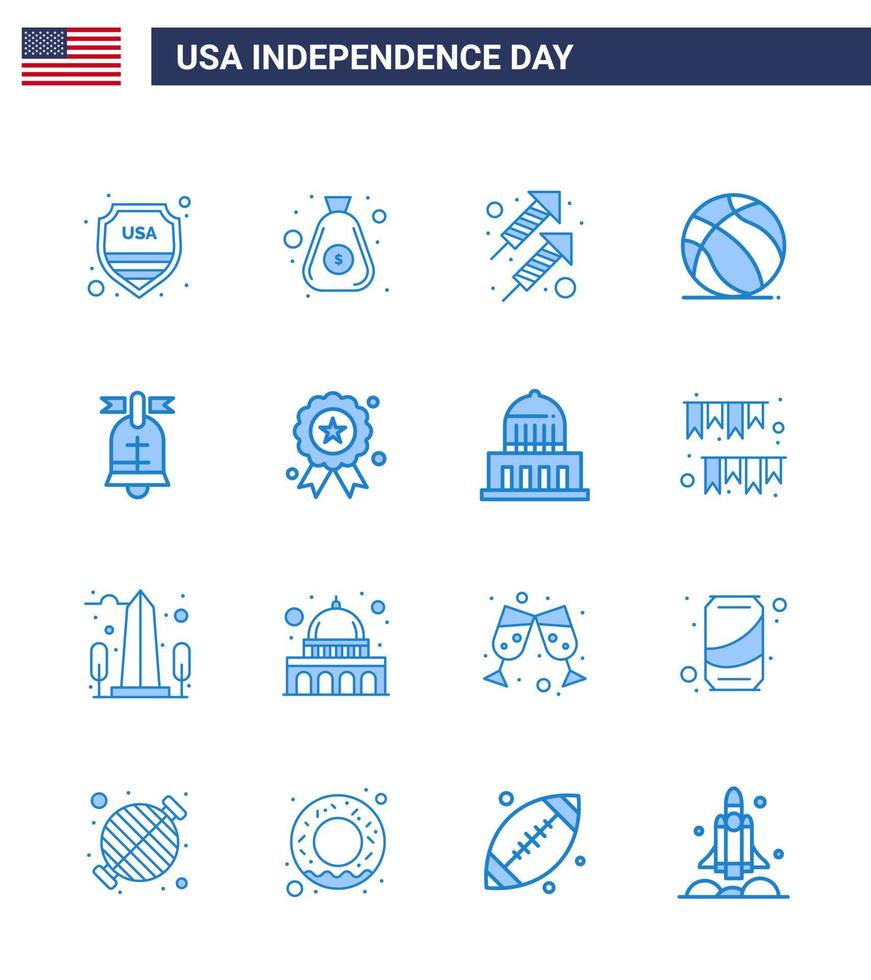 16 Creative USA Icons Modern Independence Signs and 4th July Symbols of ring usa celebration american football Editable USA Day Vector Design Elements