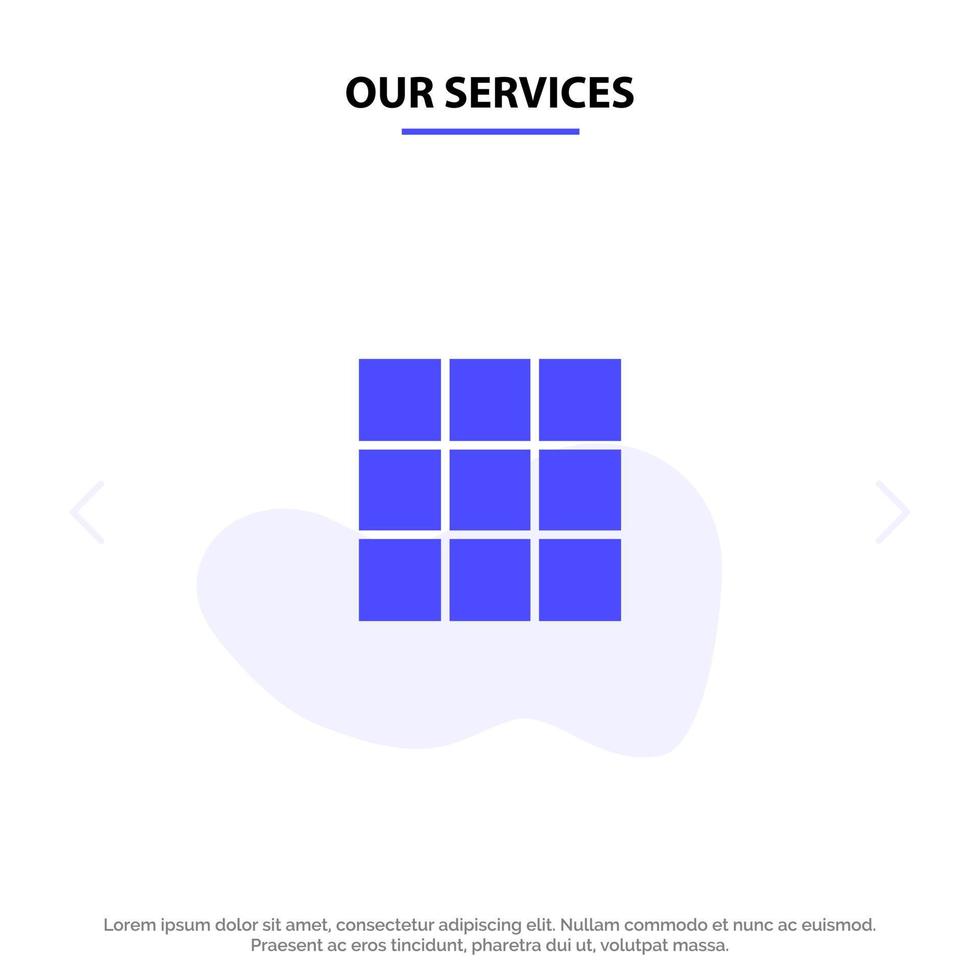Our Services Feed Gallery Instagram Sets Solid Glyph Icon Web card Template vector