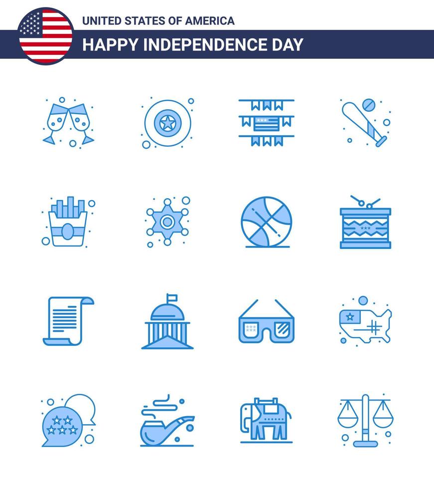 Set of 16 USA Day Icons American Symbols Independence Day Signs for men food american fast sports Editable USA Day Vector Design Elements