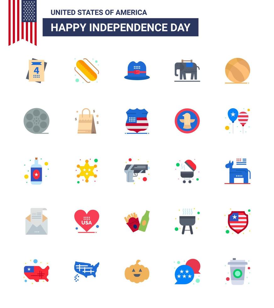 feliz día de la independencia paquete de iconos de 25 pisos para web e impresión play usa american american football editable usa day elementos de diseño vectorial vector