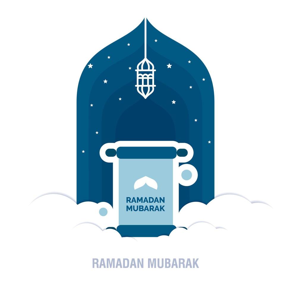 ramadan kareem diseño islámico luna creciente y silueta de cúpula de mezquita con patrón árabe y caligrafía vector