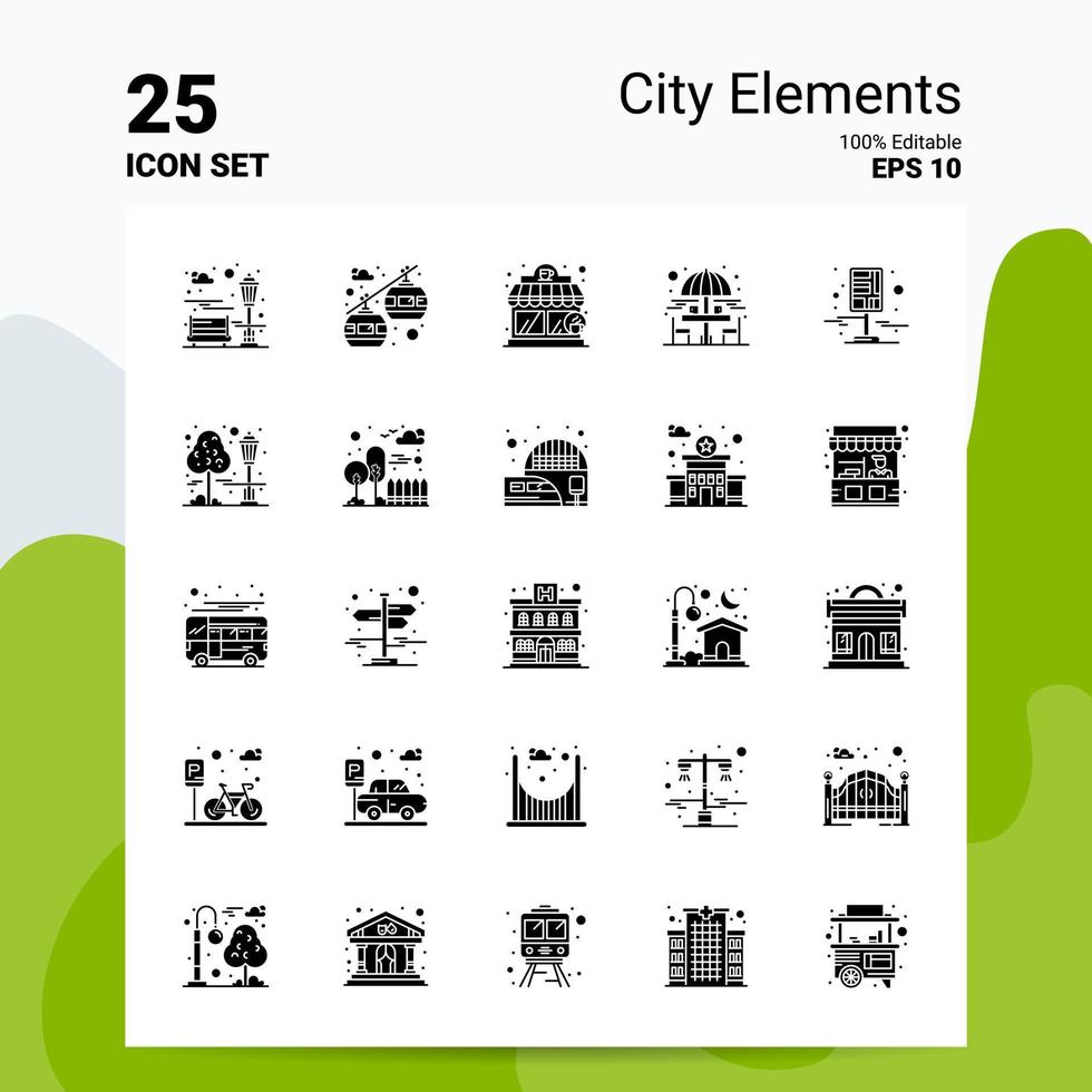 25 City Elements Icon Set 100 Editable EPS 10 Files Business Logo Concept Ideas Solid Glyph icon design vector