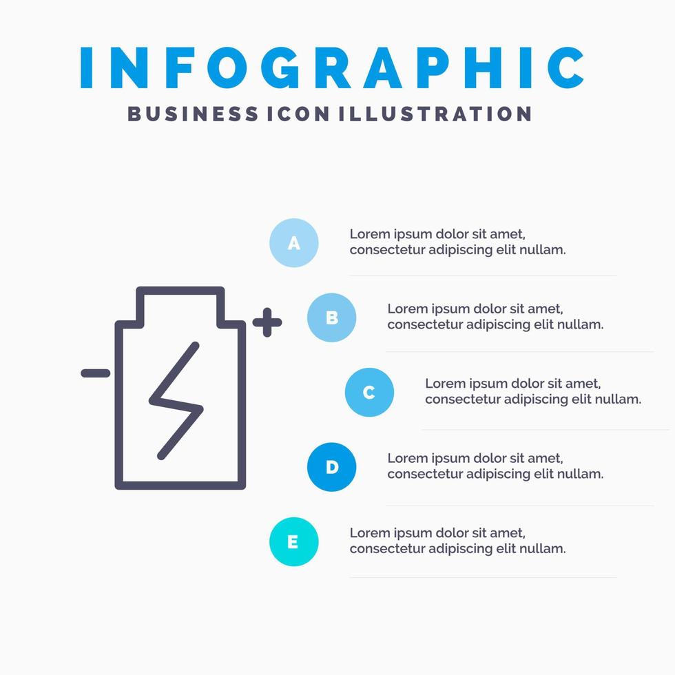 batería eco ecología energía entorno línea icono con 5 pasos presentación infografía antecedentes vector