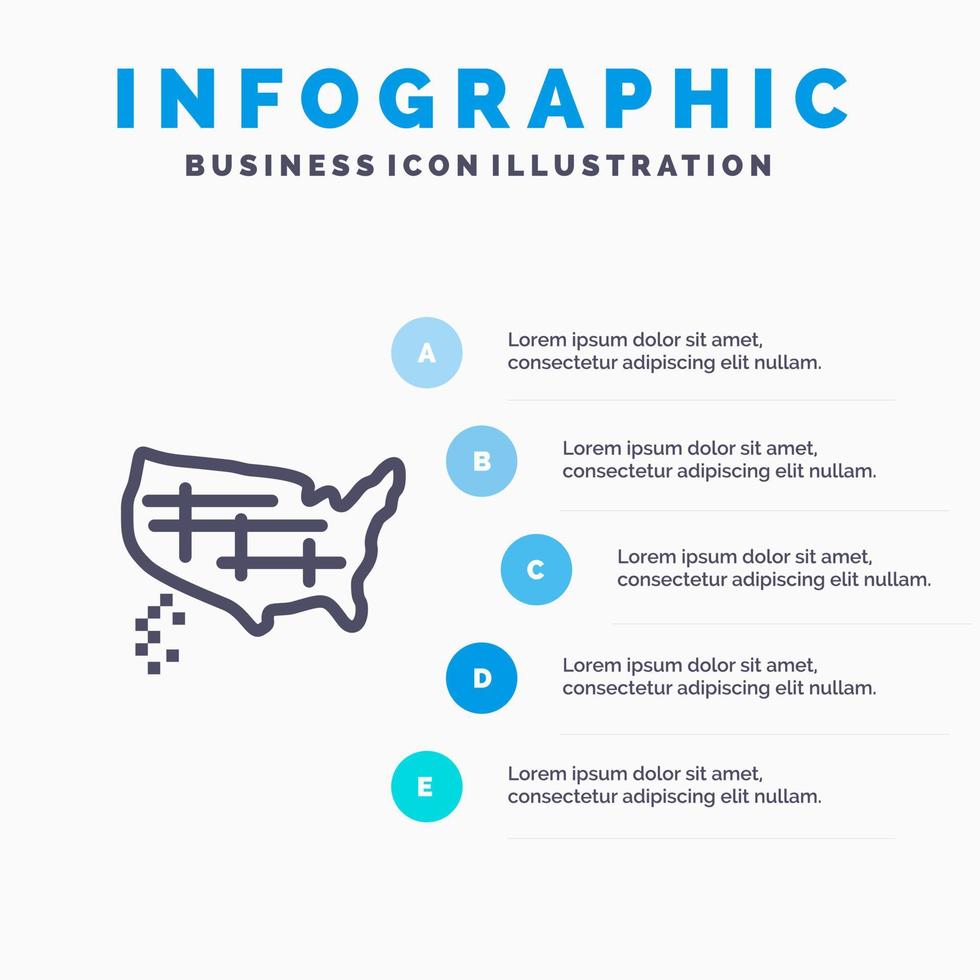 Map States United Usa Line icon with 5 steps presentation infographics Background vector