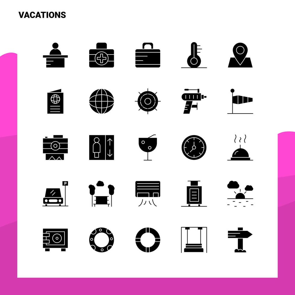 25 conjunto de iconos de vacaciones plantilla de ilustración de vector de icono de glifo sólido para ideas web y móviles para empresa comercial