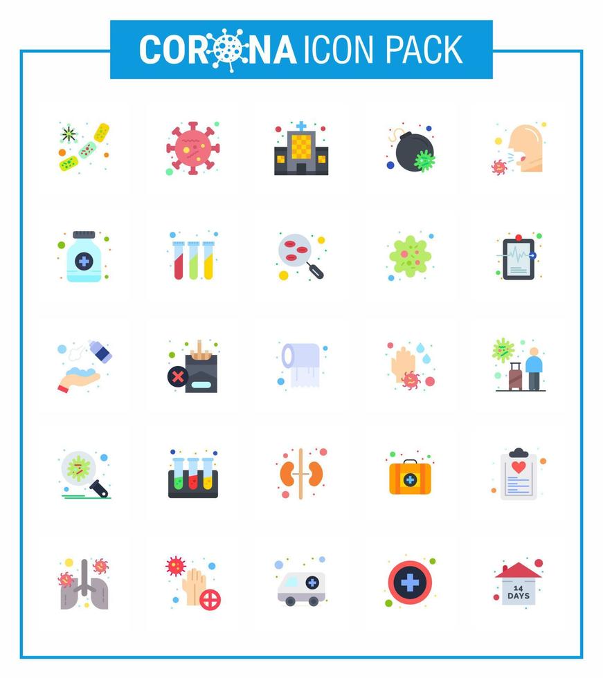 25 Coronavirus Emergency Iconset Blue Design such as cough bomb life attack clinic viral coronavirus 2019nov disease Vector Design Elements