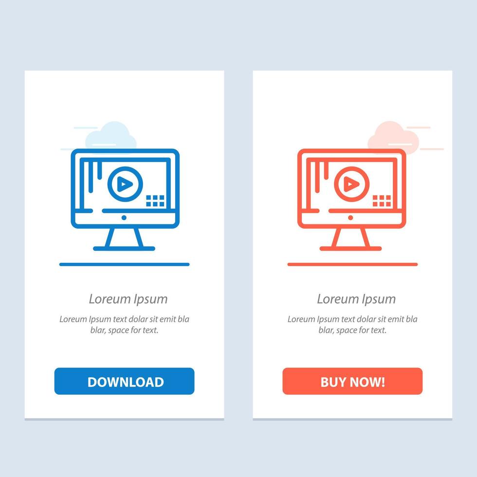 monitor de computadora reproducir música azul y rojo descargar y comprar ahora plantilla de tarjeta de widget web vector