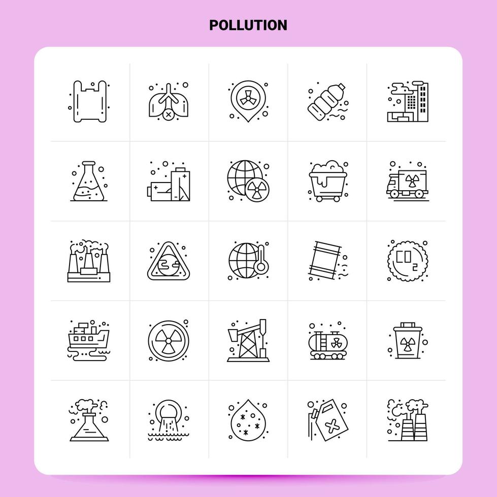 OutLine 25 Pollution Icon set Vector Line Style Design Black Icons Set Linear pictogram pack Web and Mobile Business ideas design Vector Illustration