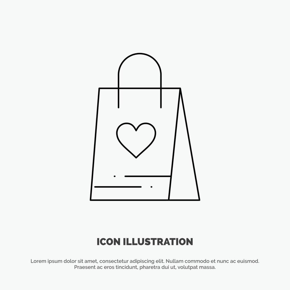 Shopping Love Gift Bag Vector Line Icon