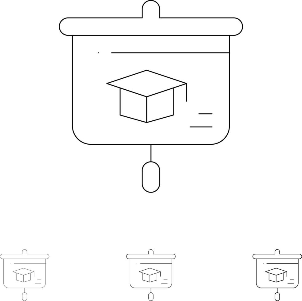 Chart Education Presentation School Bold and thin black line icon set vector