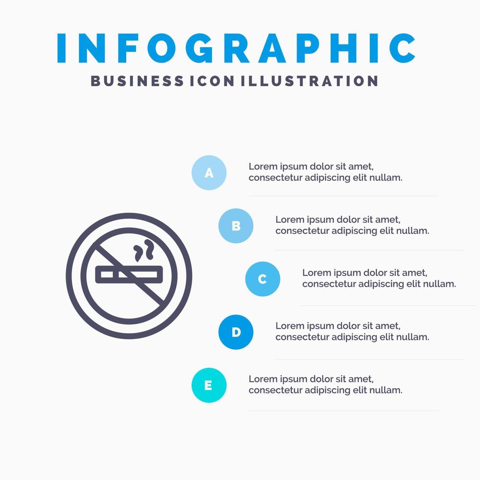 no fumar fumar no hotel plantilla de infografía azul plantilla de icono de línea de vector de 5 pasos