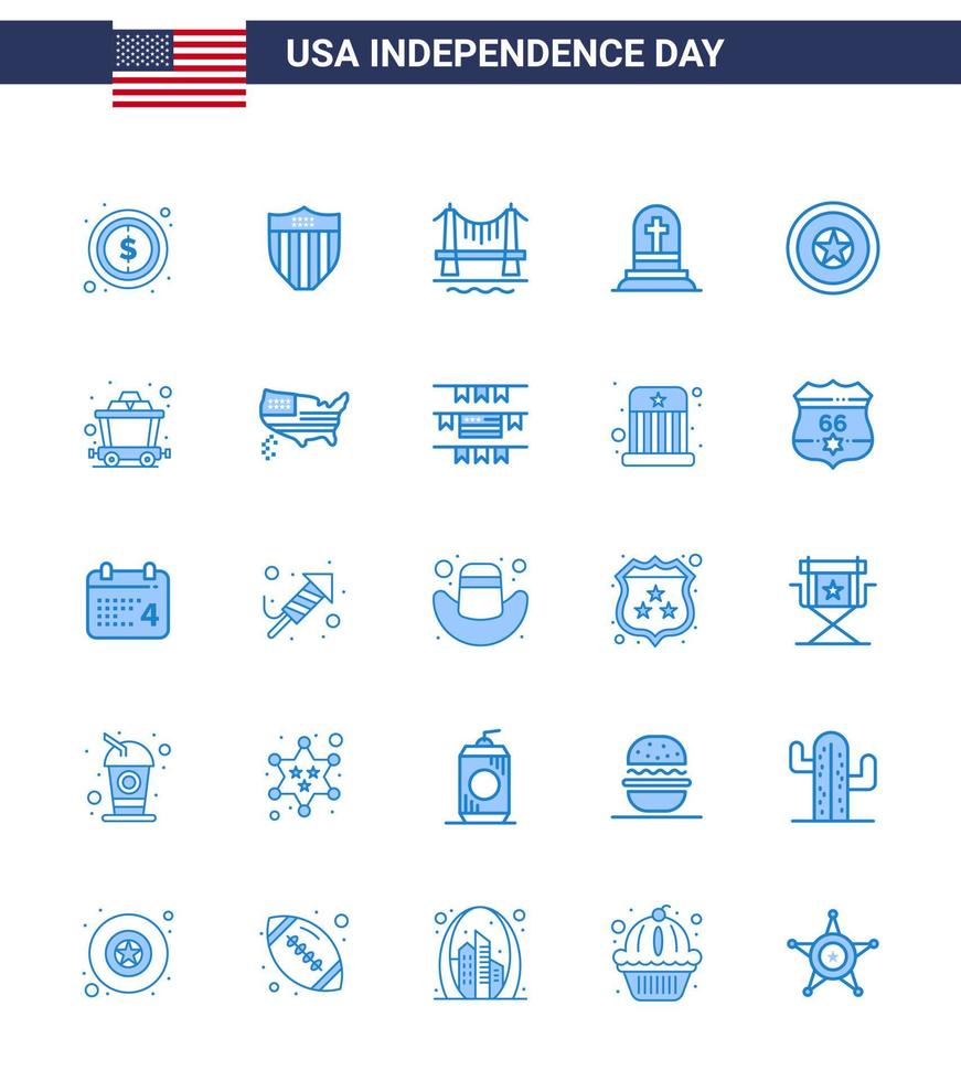 Big Pack of 25 USA Happy Independence Day USA Vector Blues and Editable Symbols of independece rip bridge gravestone death Editable USA Day Vector Design Elements