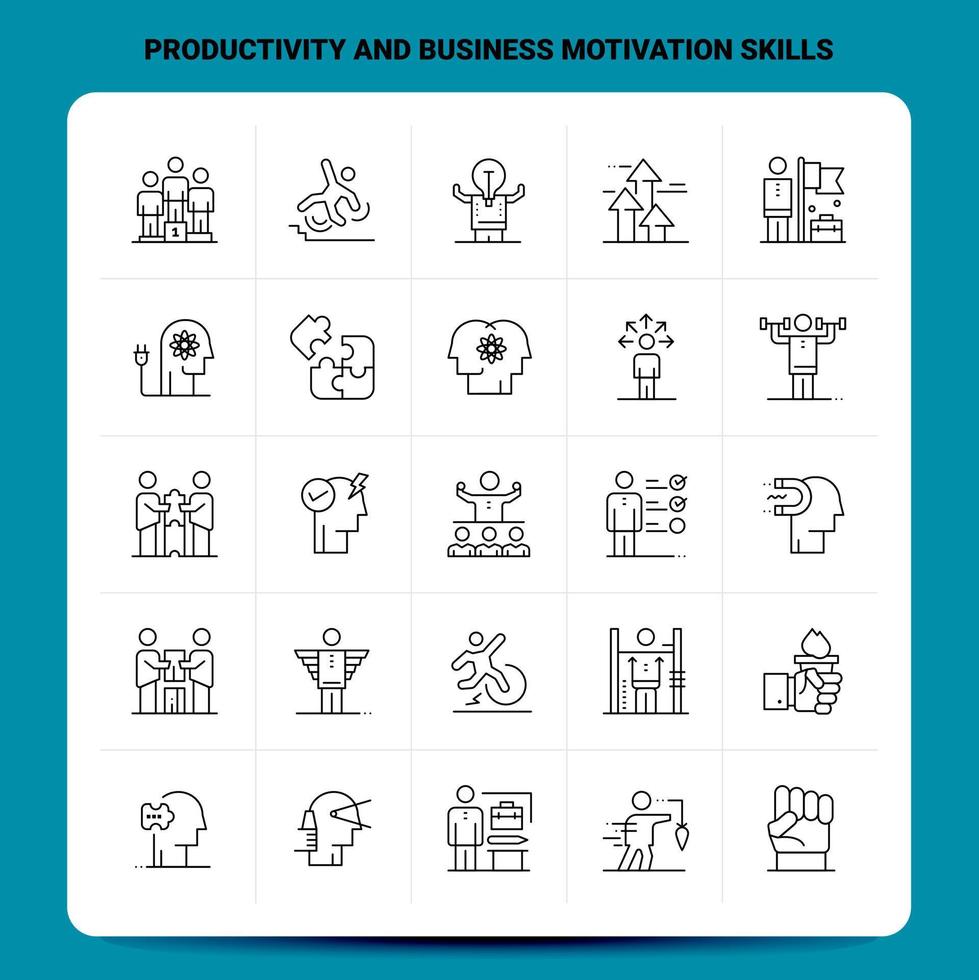 OutLine 25 Productivity And Business Motivation Skills Icon set Vector Line Style Design Black Icons Set Linear pictogram pack Web and Mobile Business ideas design Vector Illustration