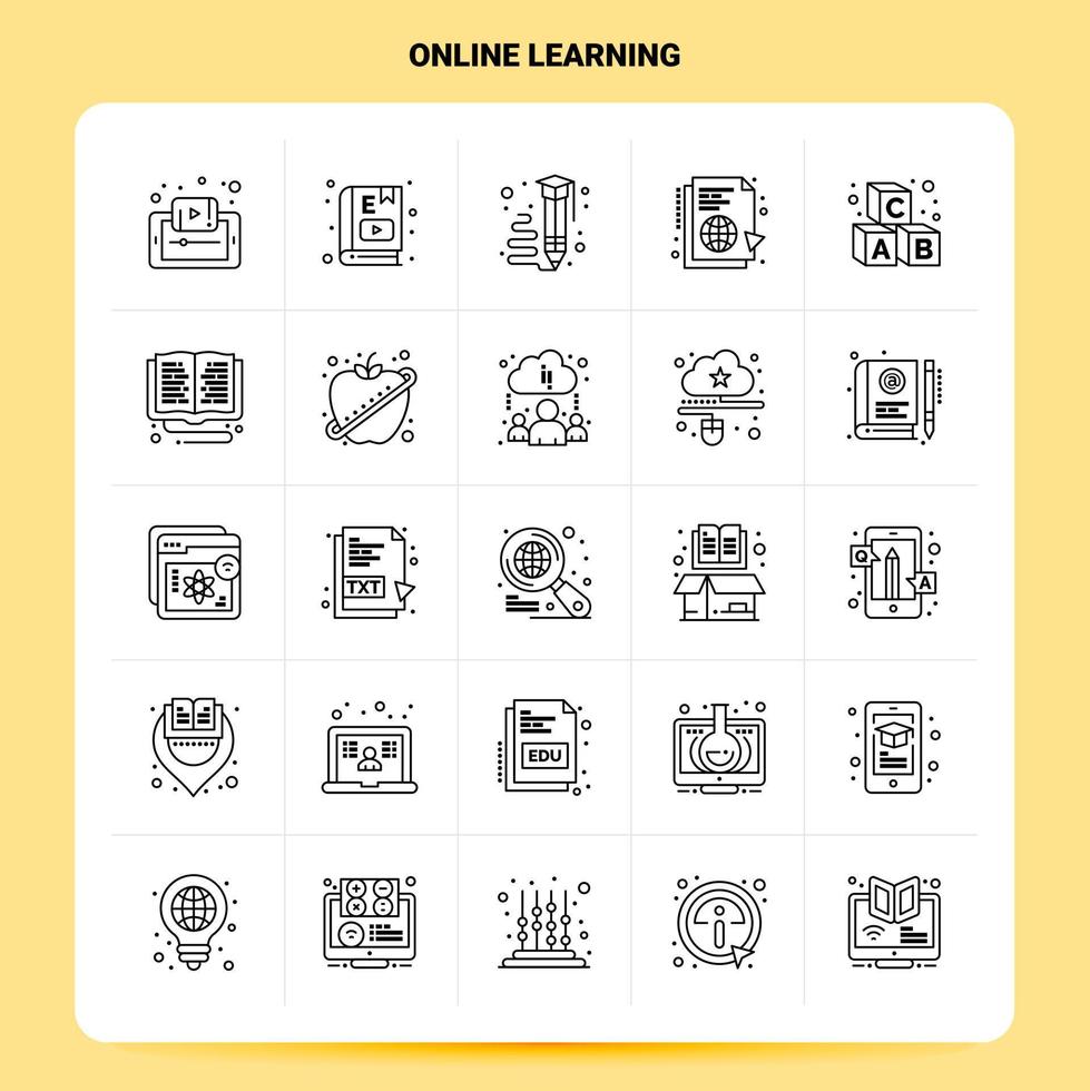 OutLine 25 Online Learning Icon set Vector Line Style Design Black Icons Set Linear pictogram pack Web and Mobile Business ideas design Vector Illustration