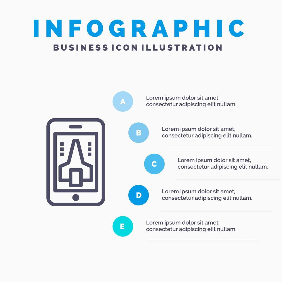 juego jugando plantilla de infografía azul de teléfono inteligente móvil plantilla de icono de línea de vector de 5 pasos