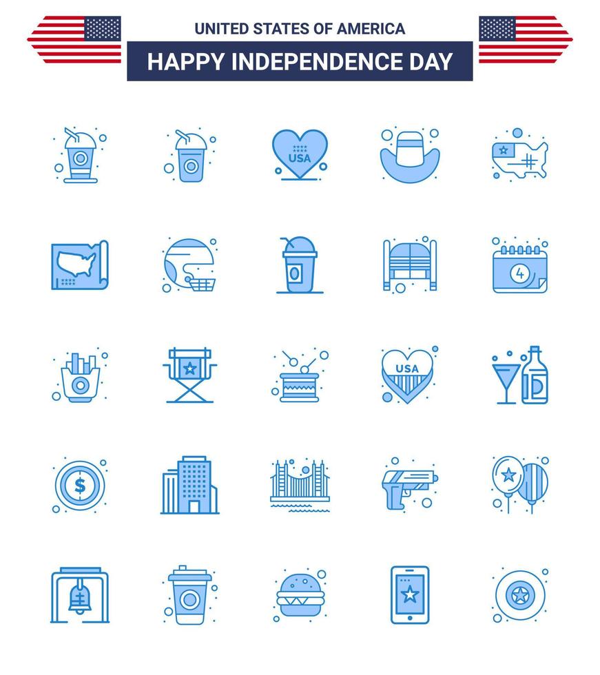conjunto de 25 azules vectoriales el 4 de julio, día de la independencia de estados unidos, como casco, estados unidos americanos, elementos de diseño vectorial editables del día de estados unidos vector