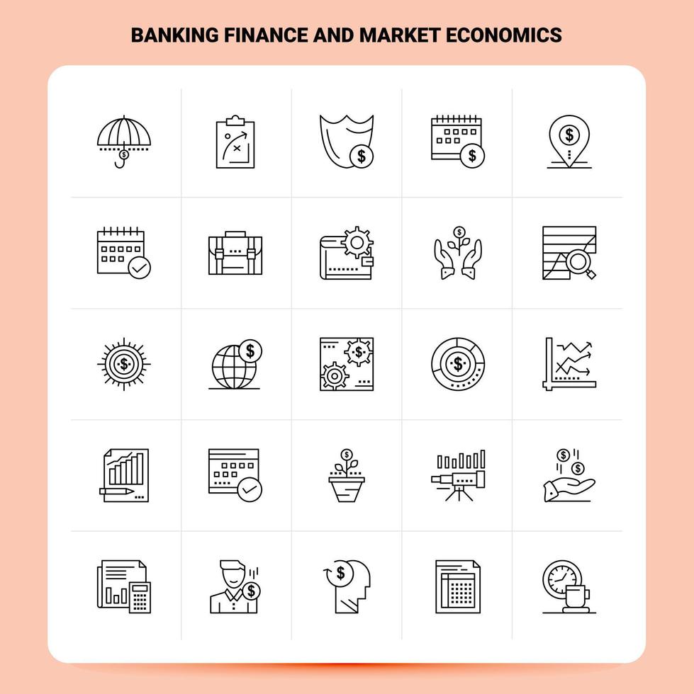 OutLine 25 Banking Finance and Market Economics Icon set Vector Line Style Design Black Icons Set Linear pictogram pack Web and Mobile Business ideas design Vector Illustration