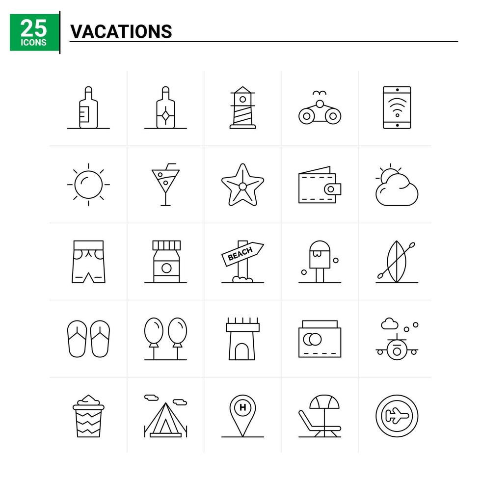 25 Vacations icon set vector background
