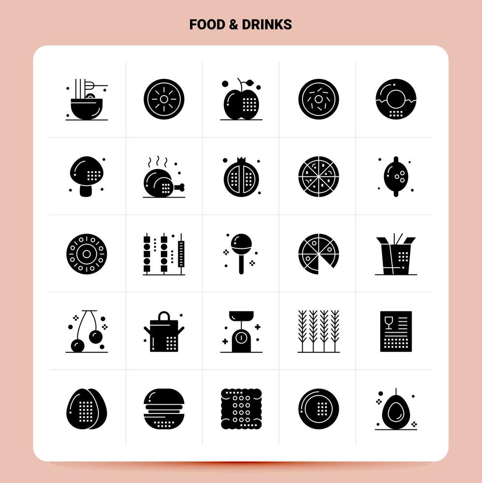 Solid 25 Food Drinks Icon set Vector Glyph Style Design Black Icons Set Web and Mobile Business ideas design Vector Illustration