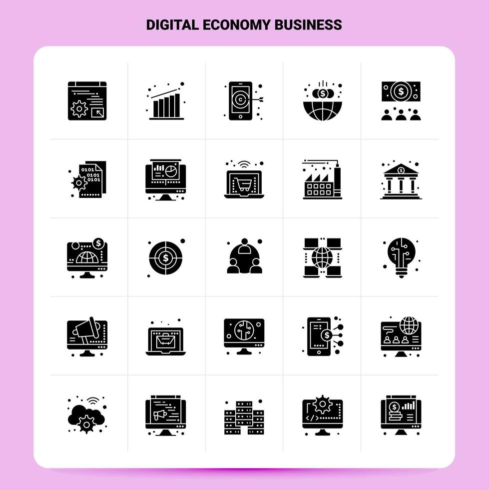 Solid 25 Digital Economy Business Icon set Vector Glyph Style Design Black Icons Set Web and Mobile Business ideas design Vector Illustration