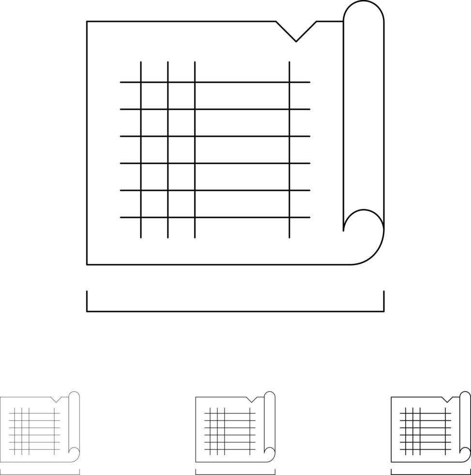 conjunto de iconos de línea negra en negrita y delgada del mapa de la casa de redacción de la construcción vector