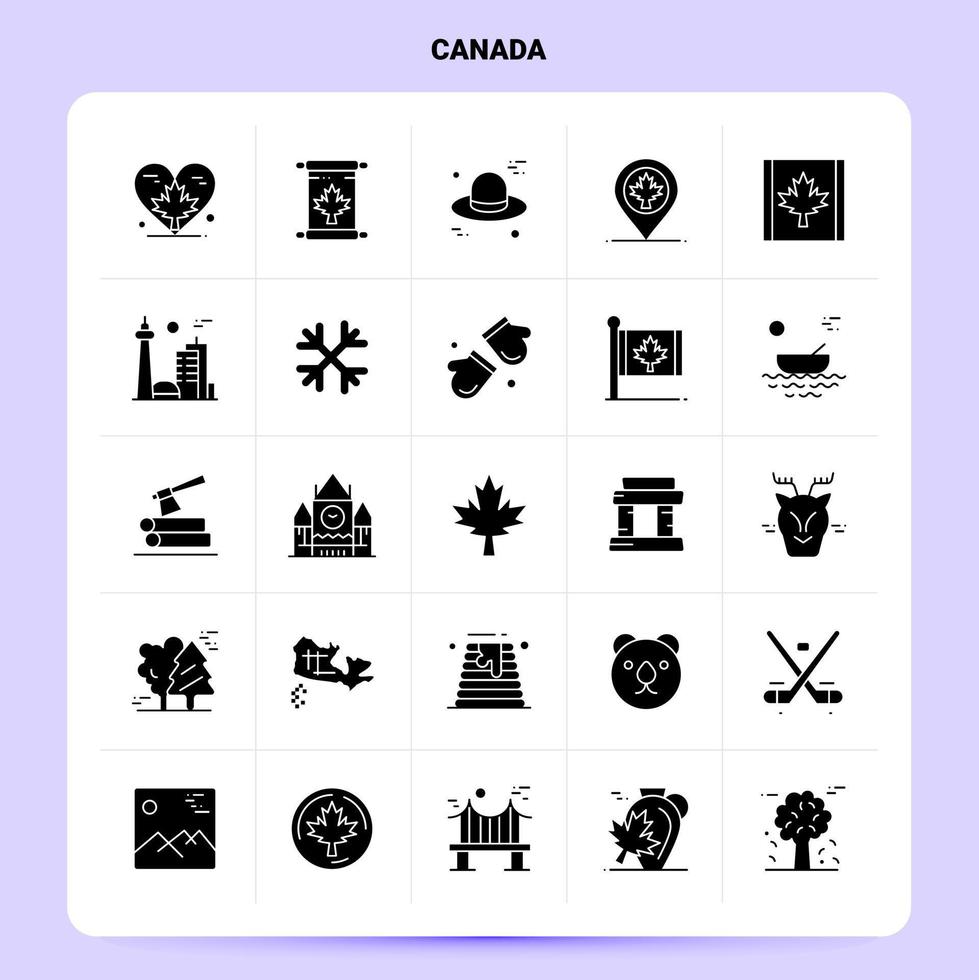 Solid 25 Canada Icon set Vector Glyph Style Design Black Icons Set Web and Mobile Business ideas design Vector Illustration