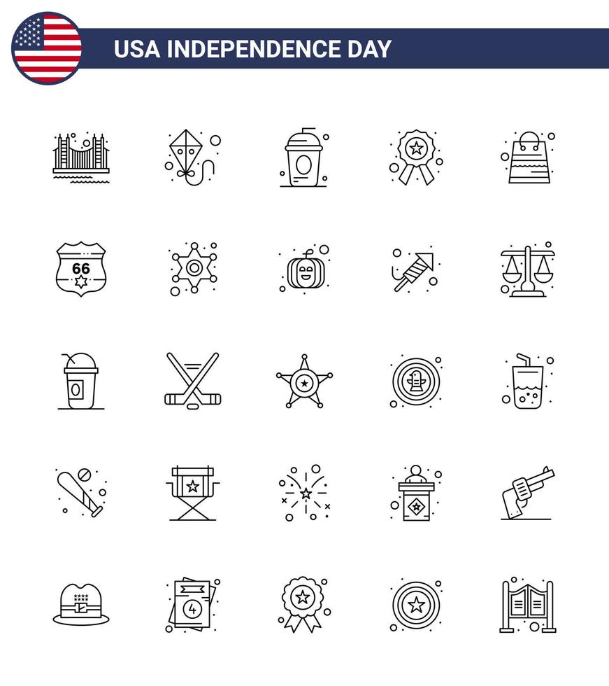 25 Creative USA Icons Modern Independence Signs and 4th July Symbols of sign police flying badge holiday Editable USA Day Vector Design Elements