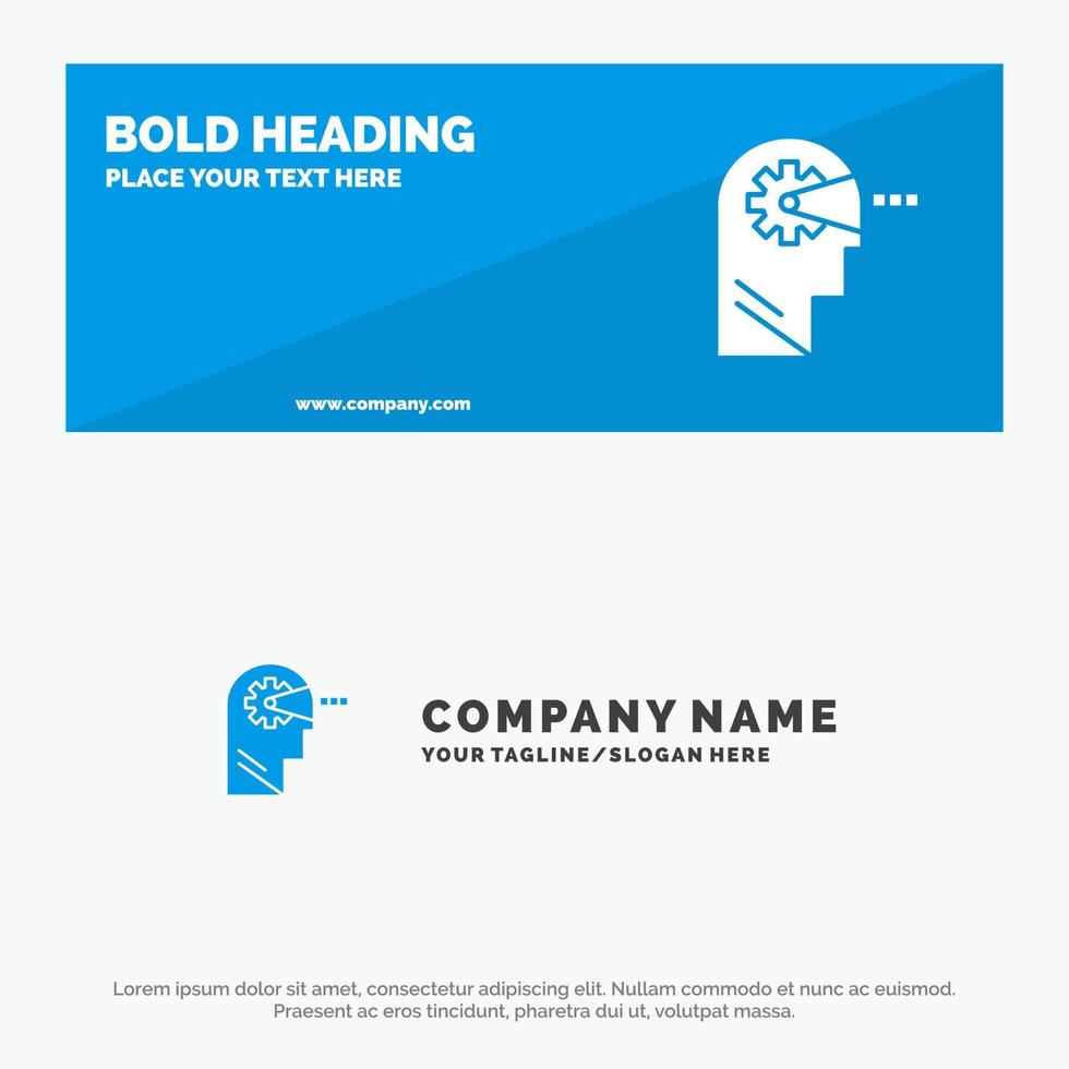 banner de sitio web de icono sólido de cabeza mental de proceso cognitivo y plantilla de logotipo de empresa vector