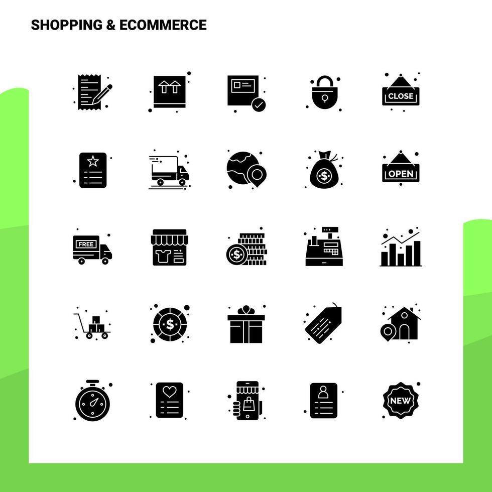 25 conjunto de iconos de comercio electrónico de compras plantilla de ilustración de vector de icono de glifo sólido para ideas web y móviles para empresa comercial