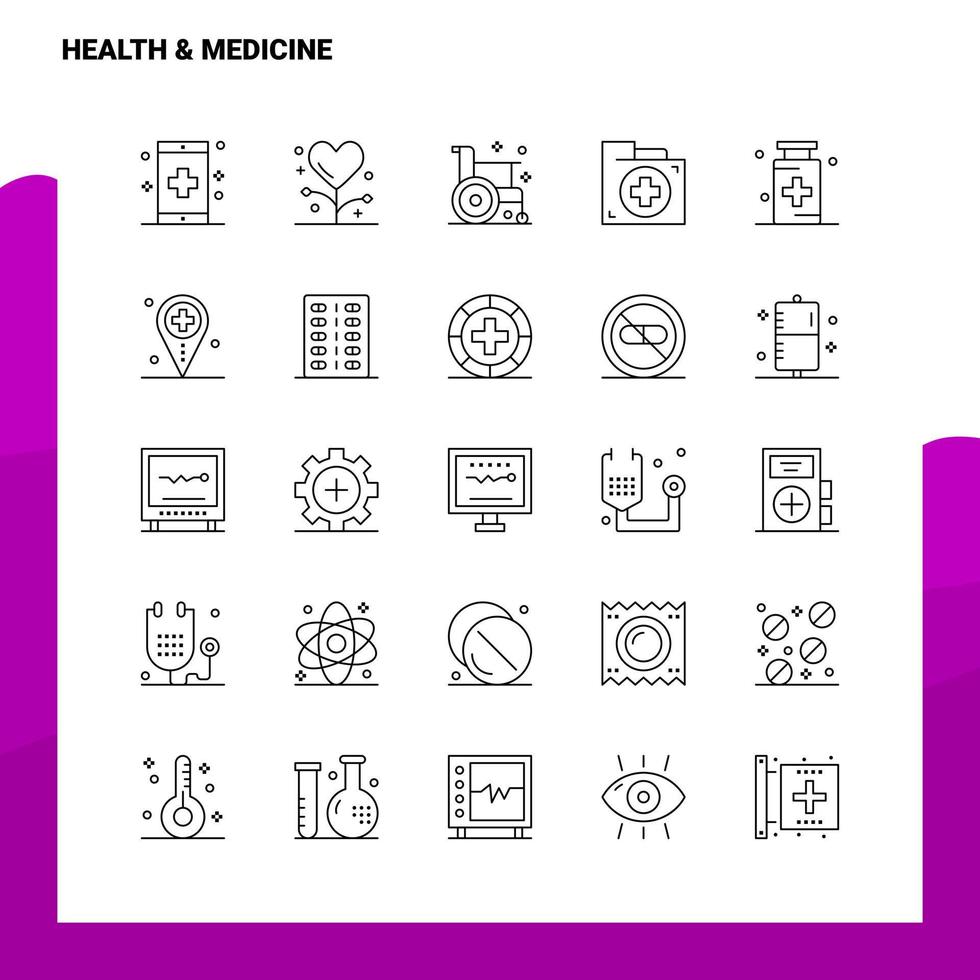 conjunto de iconos de línea de medicina de salud conjunto 25 iconos diseño de estilo minimalista vectorial conjunto de iconos negros paquete de pictogramas lineales vector