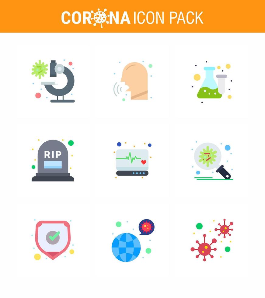 Coronavirus Awareness icon 9 Flat Color icons icon included rip grave fever count laboratory viral coronavirus 2019nov disease Vector Design Elements