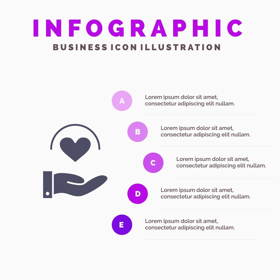 Medical Care Heart Hand Solid Icon Infographics 5 Steps Presentation Background vector