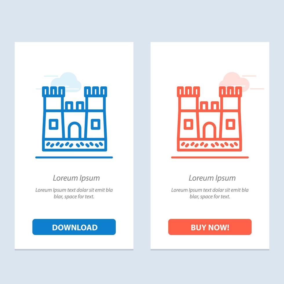 Beach Castle Sand Castle  Blue and Red Download and Buy Now web Widget Card Template vector