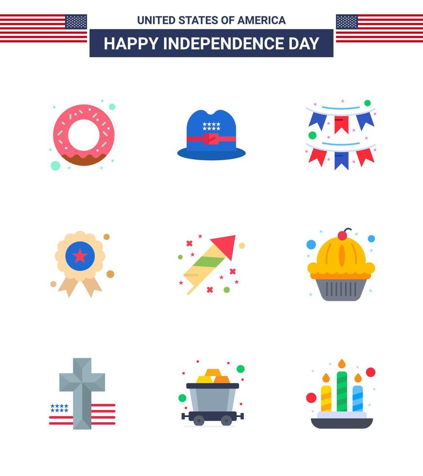 9 Creative USA Icons Modern Independence Signs and 4th July Symbols of fireworks celebration decoration medal independece Editable USA Day Vector Design Elements