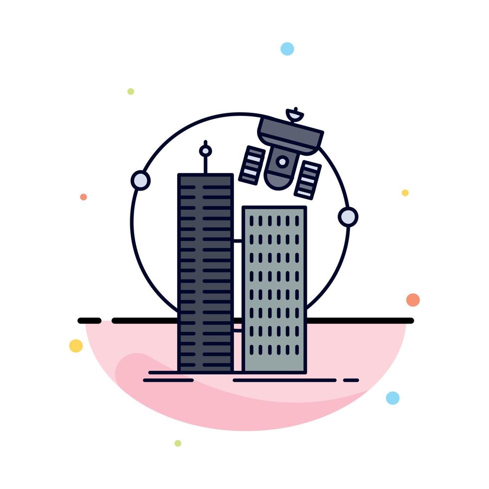 building smart city technology satellite corporation Flat Color Icon Vector