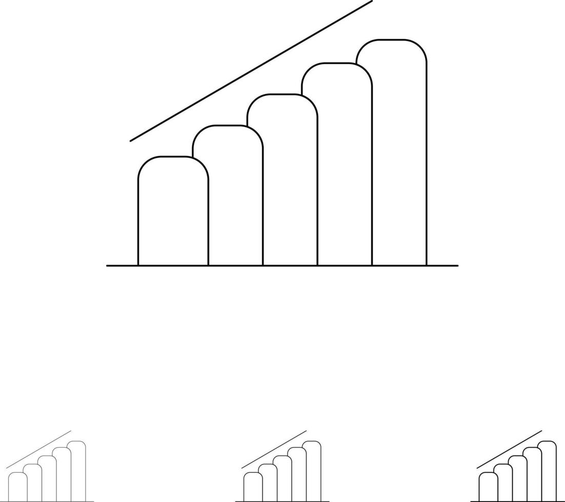 análisis del informe de progreso del gráfico conjunto de iconos de línea negra en negrita y delgada vector