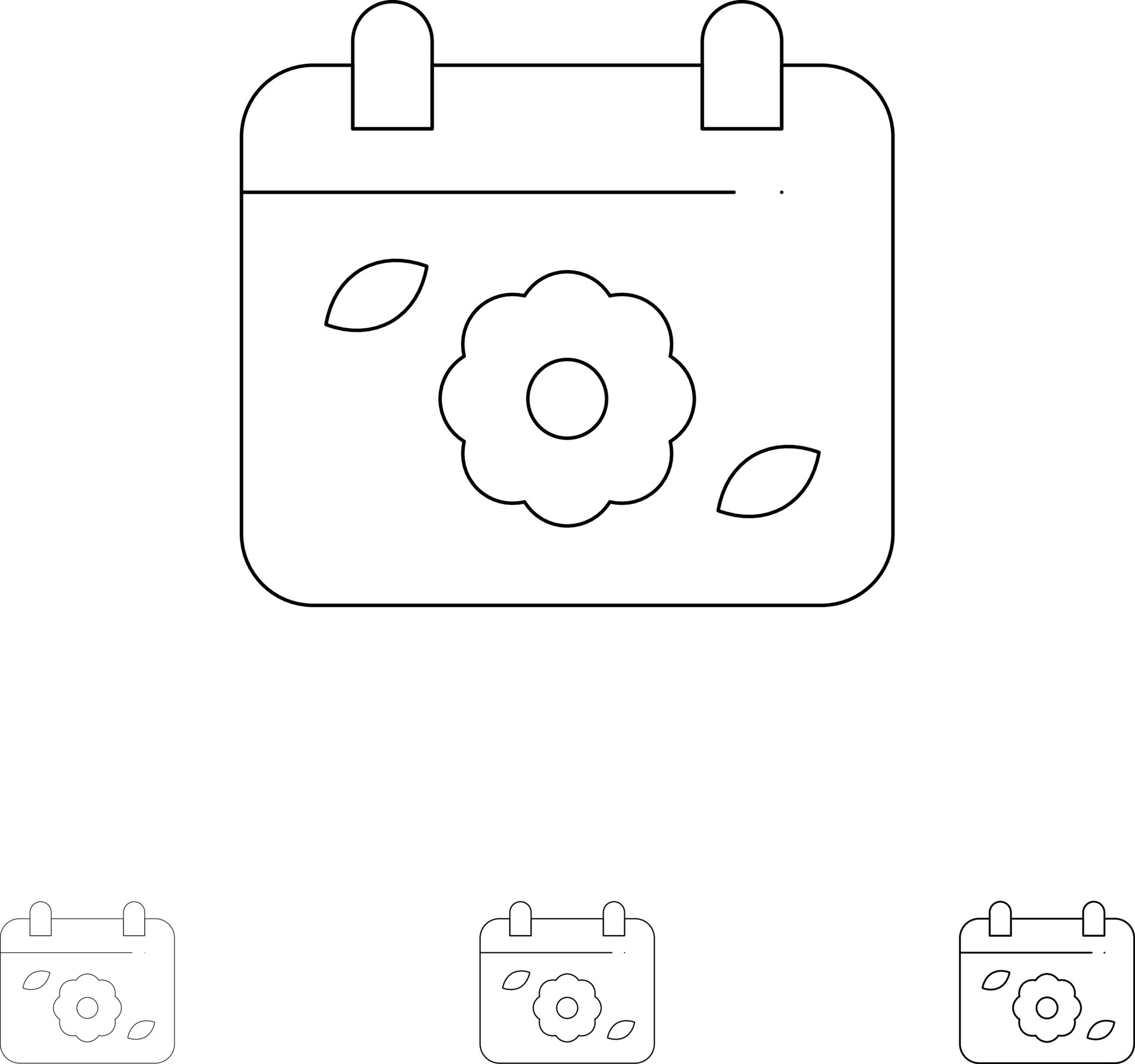 Calendar Flower Date Spring Bold and thin black line icon set 19124190 Vector Art at Vecteezy