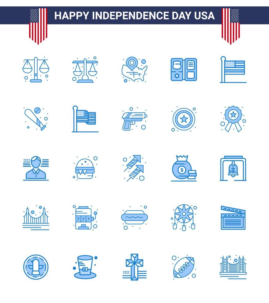 25 señales azules para el día de la independencia de EE. UU. bola estados unidos pin estados estrella editable día de EE. UU. elementos de diseño vectorial vector