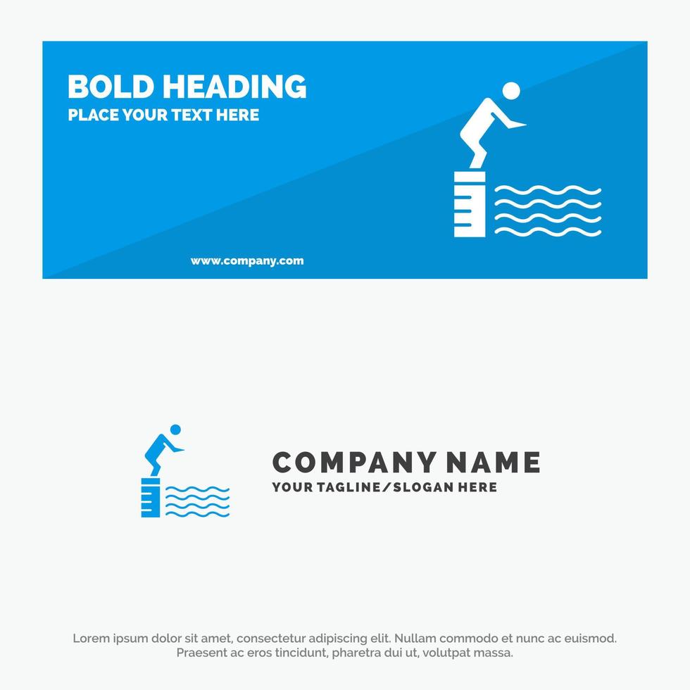 Diving Jump Platform Pool Sport SOlid Icon Website Banner and Business Logo Template vector