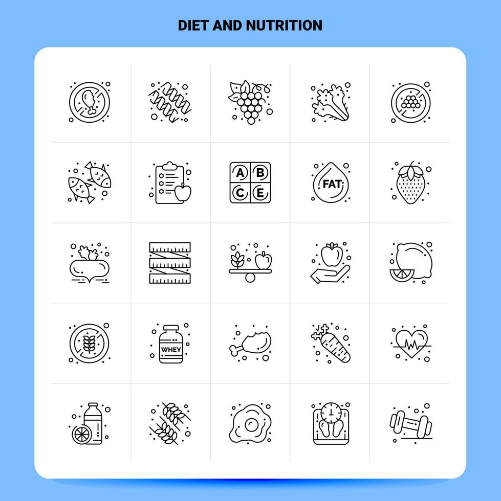 OutLine 25 Diet And Nutrition Icon set Vector Line Style Design Black Icons Set Linear pictogram pack Web and Mobile Business ideas design Vector Illustration