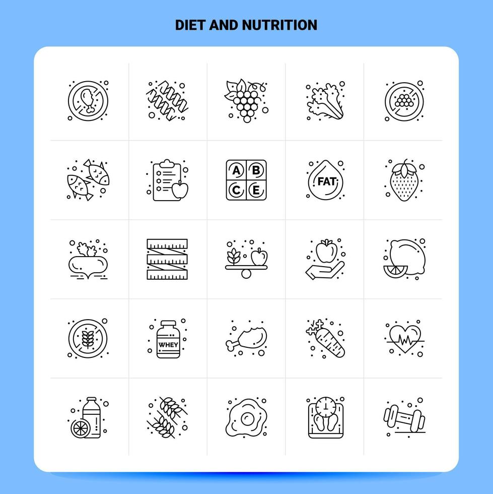 esquema 25 conjunto de iconos de dieta y nutrición diseño de estilo de línea vectorial conjunto de iconos negros paquete de pictogramas lineales ideas de negocios web y móviles diseño ilustración vectorial vector