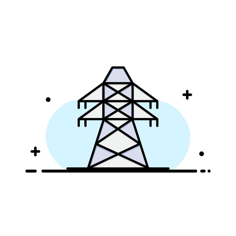 transmisión de energía eléctrica torre de transmisión negocio línea plana llena icono vector banner plantilla