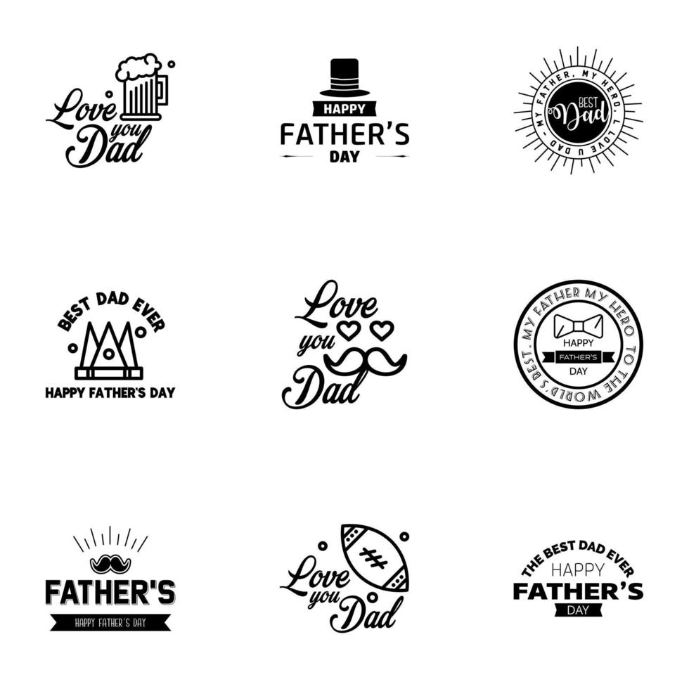 Happy fathers day 9 Black vintage retro type font Illustrator eps10 Editable Vector Design Elements