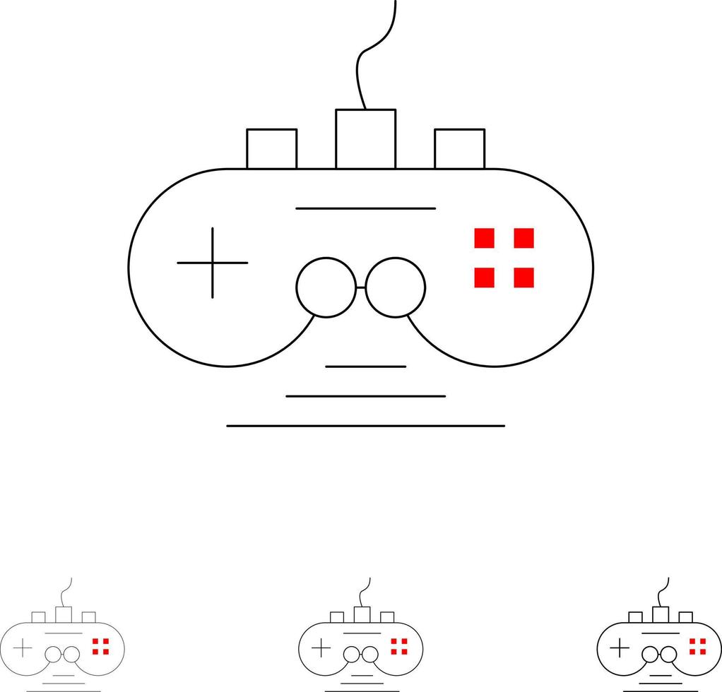 juego de controlador controlador de juego gamepad negrita y delgada línea negra conjunto de iconos vector