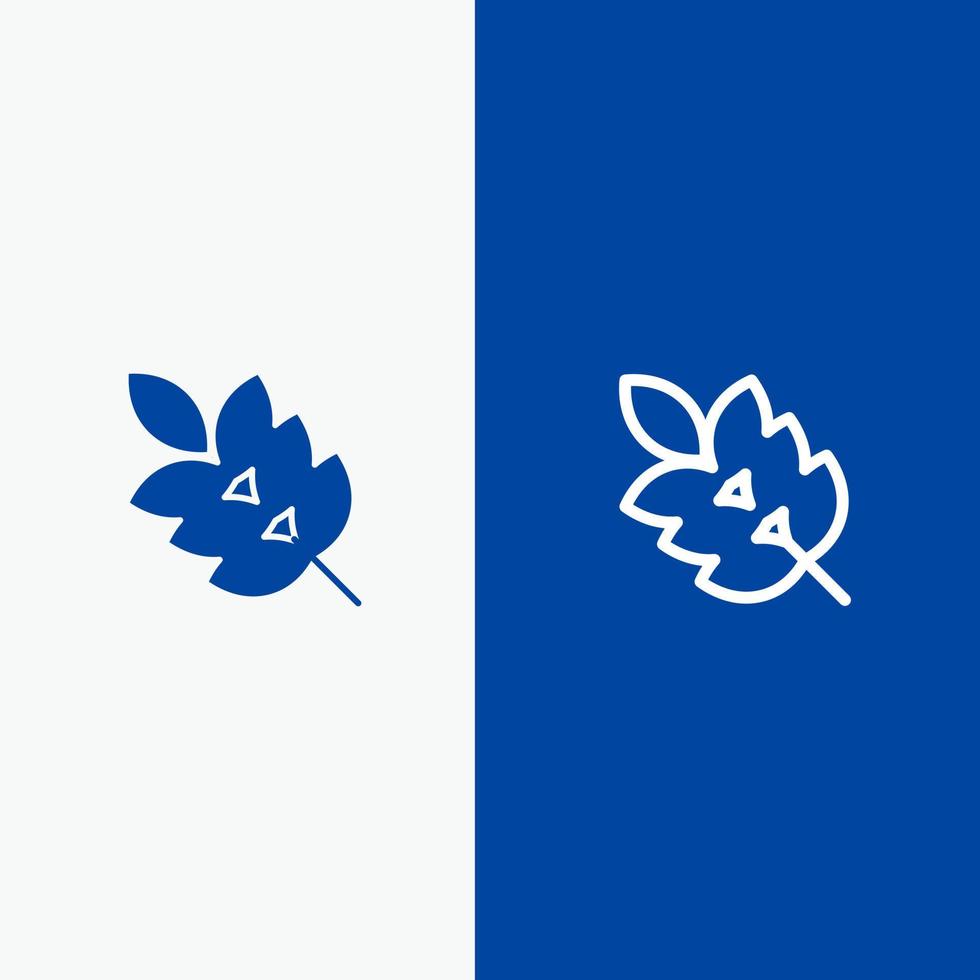 ecología planta de hoja verde línea de primavera y glifo icono sólido bandera azul línea y glifo icono sólido bandera azul vector