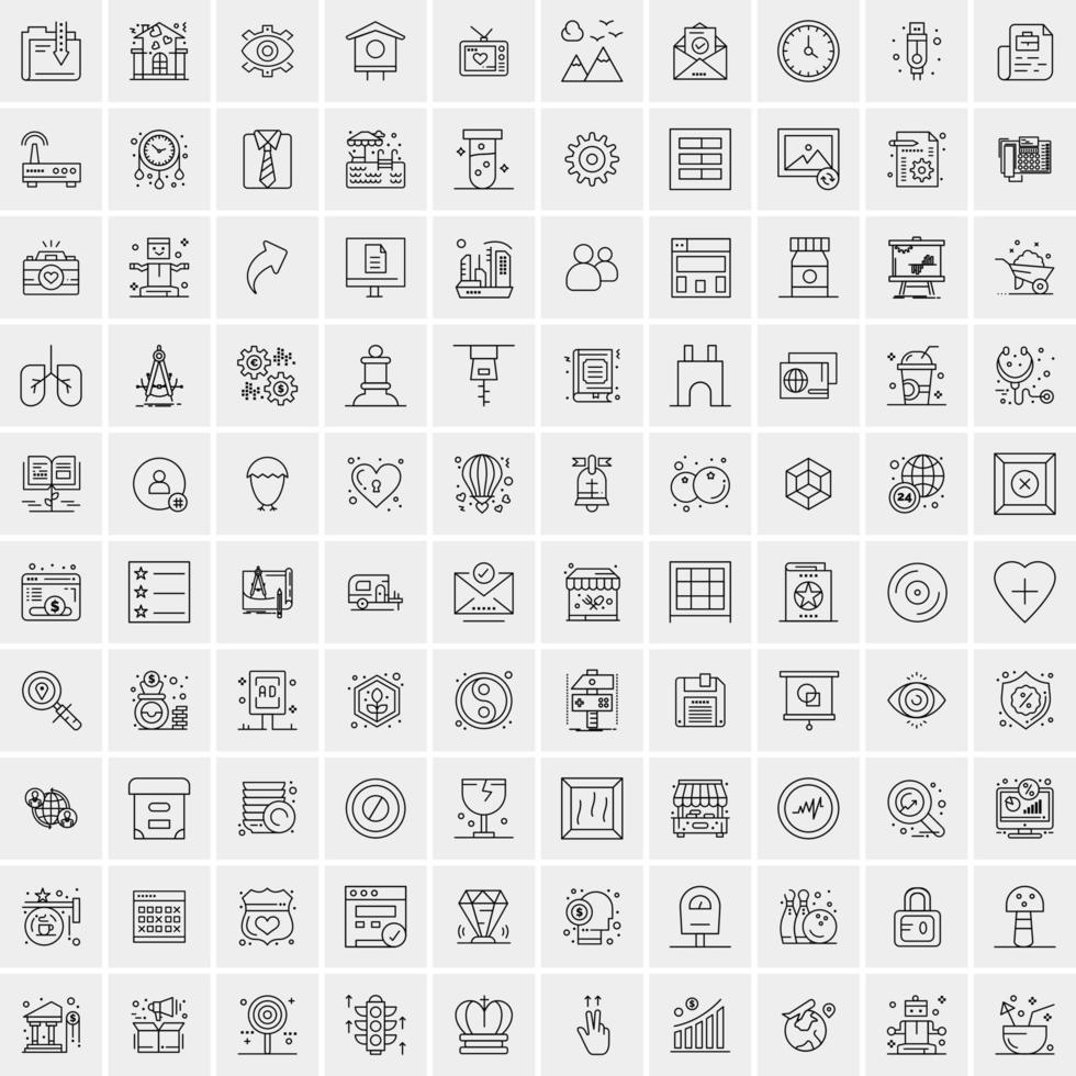 paquete de 100 iconos de líneas universales para móviles y web vector