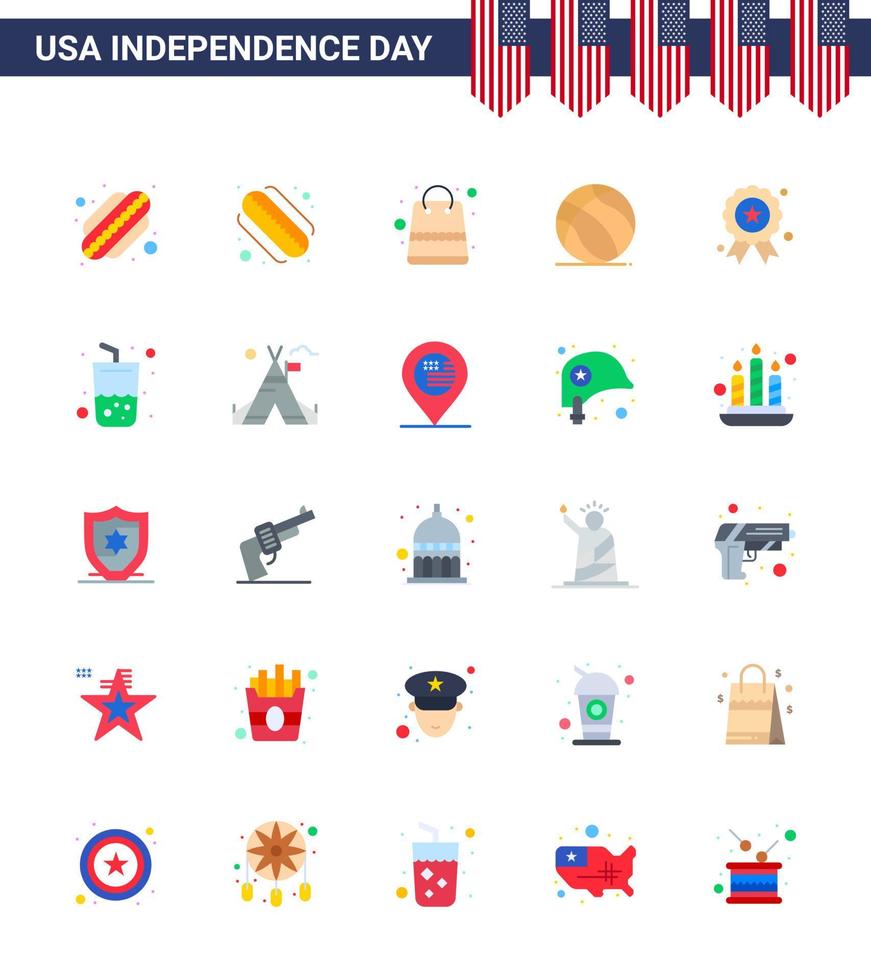 25 Creative USA Icons Modern Independence Signs and 4th July Symbols of summer glass ball medal independece Editable USA Day Vector Design Elements