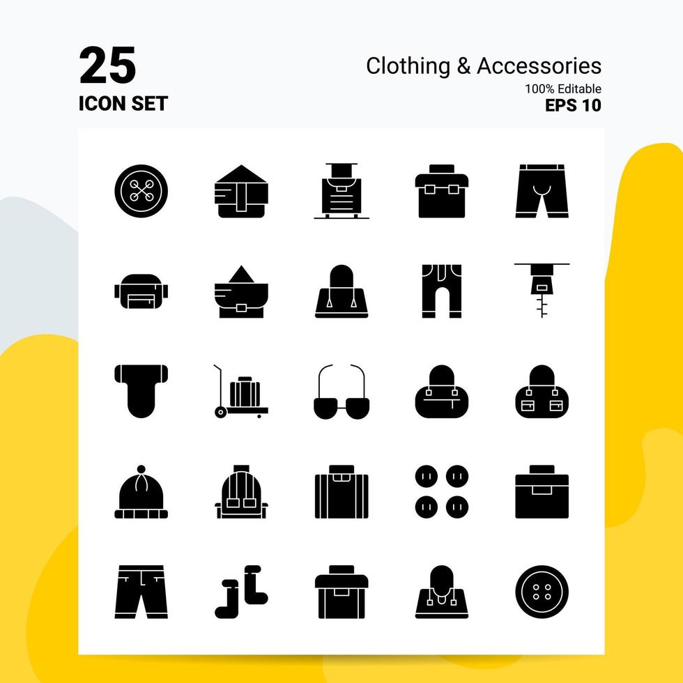 25 conjunto de iconos de accesorios de ropa 100 archivos editables eps 10 ideas de concepto de logotipo de empresa diseño de icono de glifo sólido vector