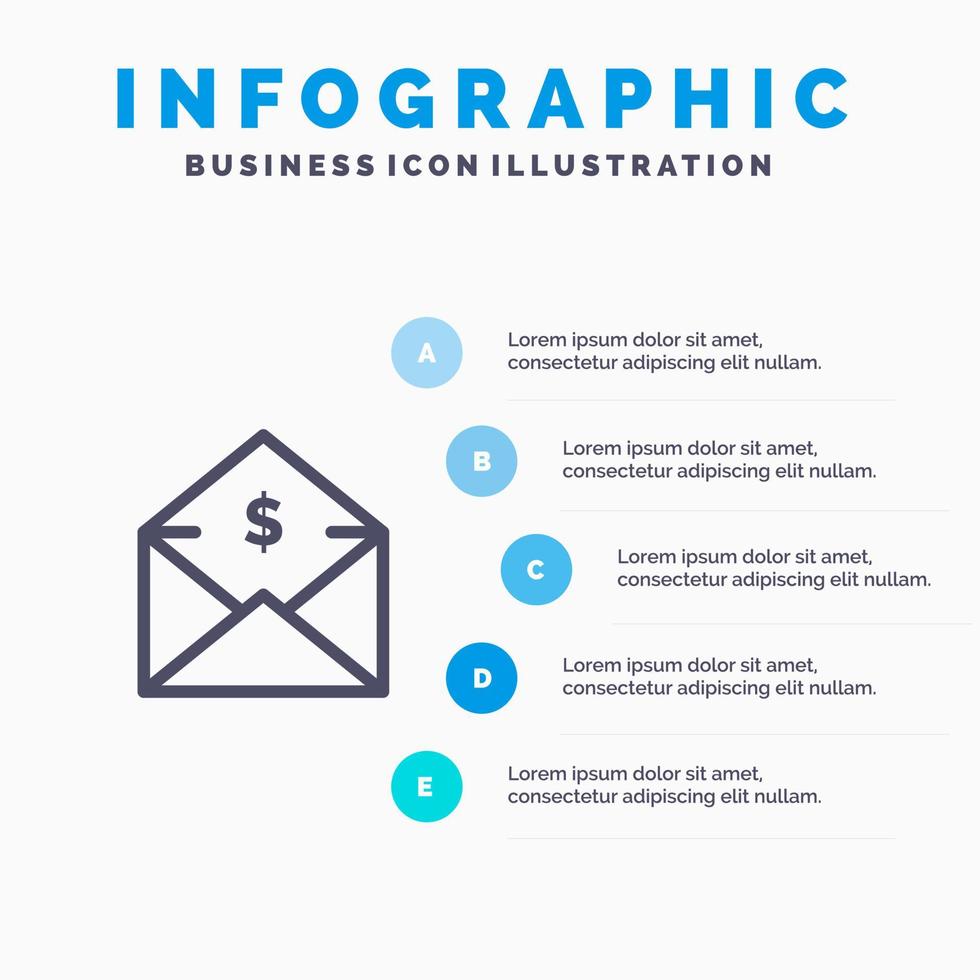 Dollar Mail Money MoneyOrder Line icon with 5 steps presentation infographics Background vector